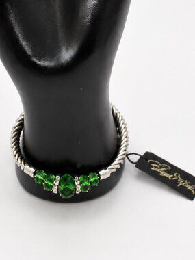 NWT Birch Hill Green Crystal Stretch Bracelet Set Silver Tone Rhinestone Accent